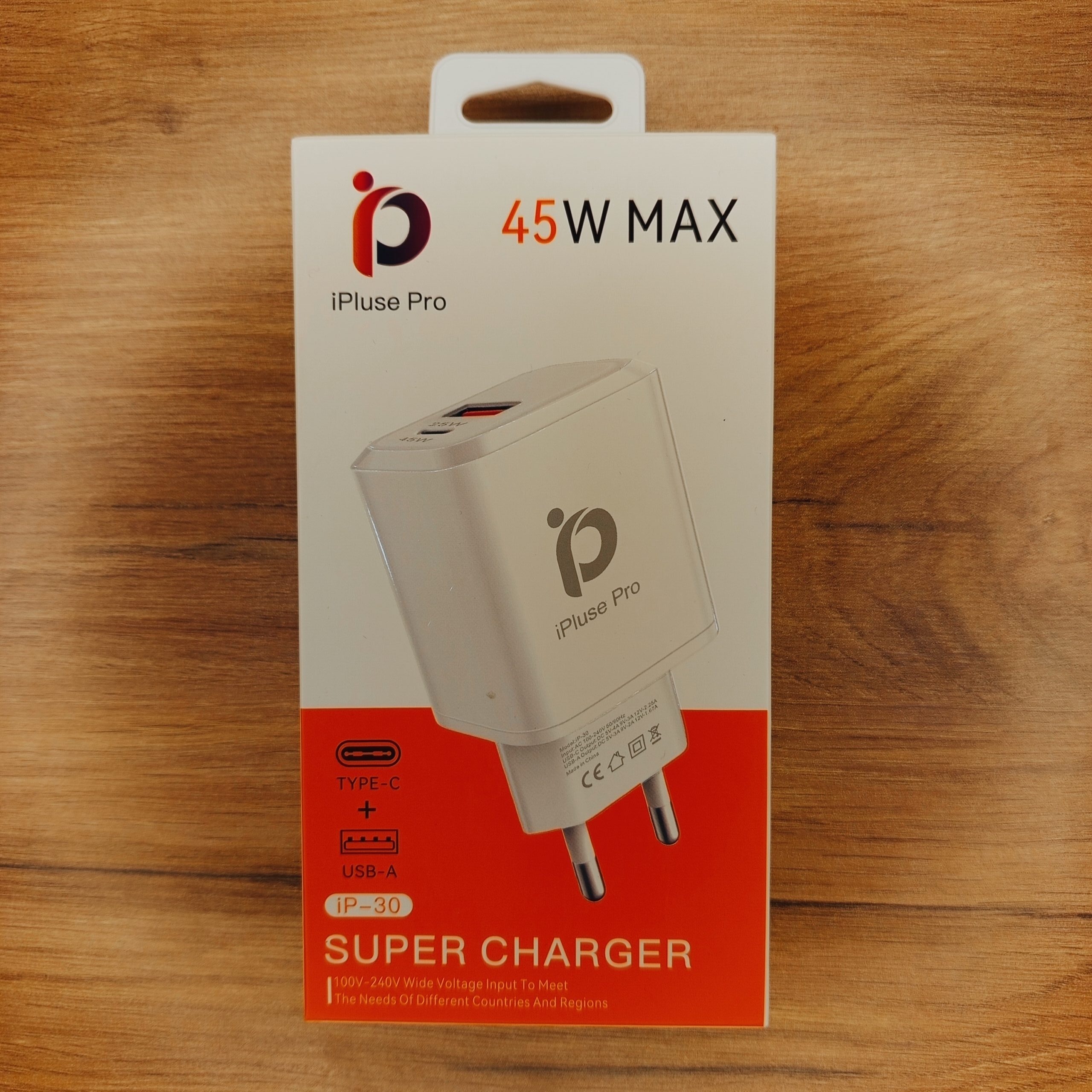 شارژر دیواری iPluse Pro 45W MAX | USB-A + Type-C | شارژ سریع PD & QC 3.0 – دو دستگاه همزمان!