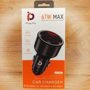 شارژر فندکی iPluse Pro 67W MAX 2×PD 25W + QC 45W شارژ لپ‌تاپ و گوشی در ماشین