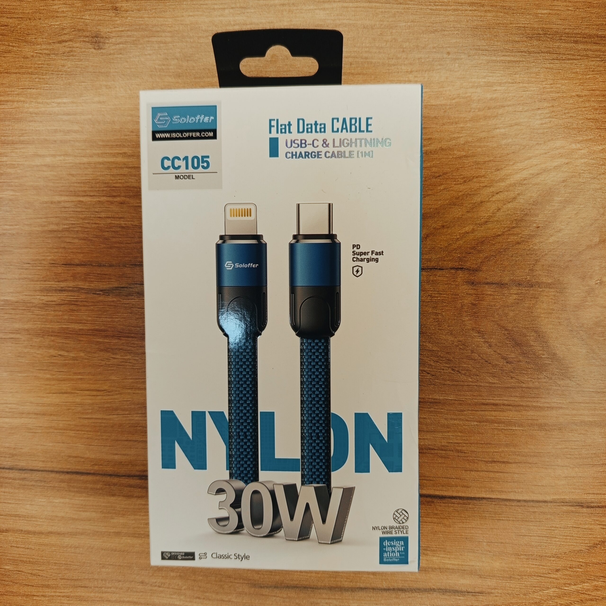 کابل Type-C به Lightning سولوفر مدل CC105 | پشتیبانی 30 وات، PD و MFi 1 کابل 30W Soloffer CC105 Type-C به Lightning PD + MFi + تخت نایلونی 1 متر
