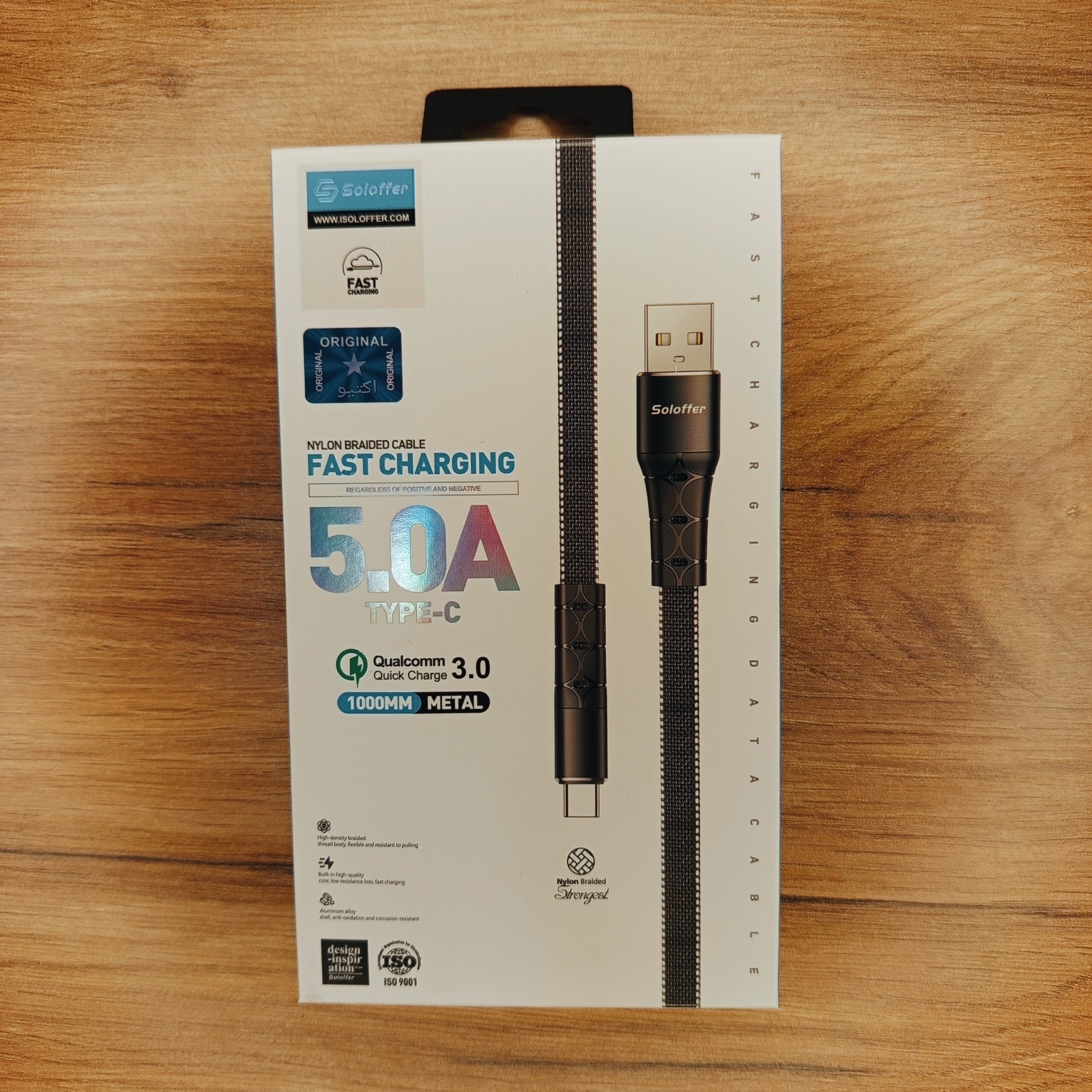 کابل Type-C Soloffer CC53 5A + PD 100W + QC 3.0 100cm – شارژ لپ‌تاپ + گوشی در 30 دقیقه