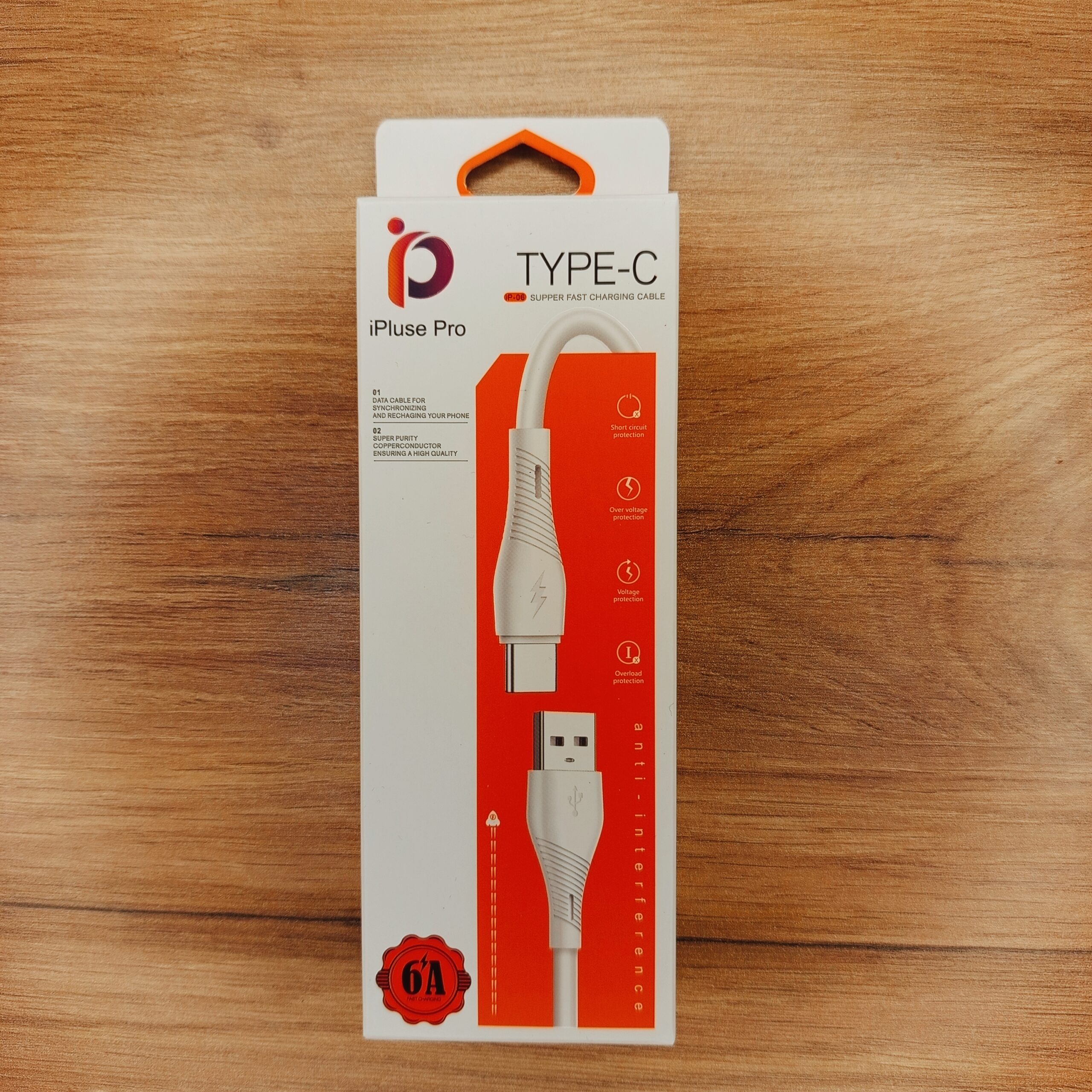 کابل Type-C آی‌پلاس پرو IP-06 6A + شارژ فوق‌سریع + 1 متر هسته مس خالص، 5 لایه محافظت – برای S24، آیفون 15، آیپد! (3)