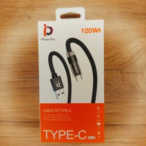 کابل Type-C آی‌پلاس پرو IP-15 120W PD + 6A + نایلون بافته + LED هوشمند شارژ مک‌بوک، S24، آیپد در 25 دقیقه! (2)