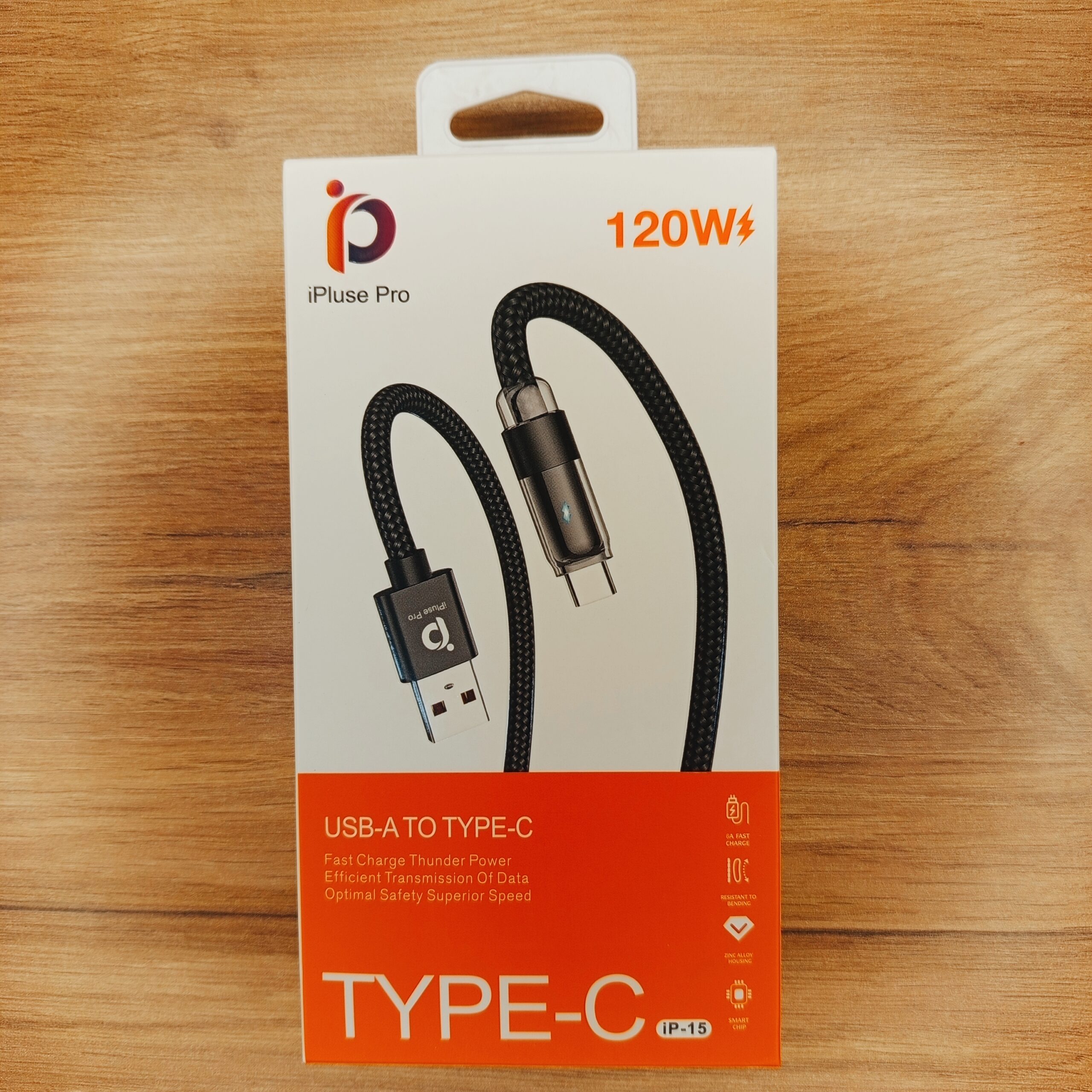 کابل Type-C آی‌پلاس پرو IP-15 120W PD + 6A + نایلون بافته + LED هوشمند شارژ مک‌بوک، S24، آیپد در 25 دقیقه! (2)