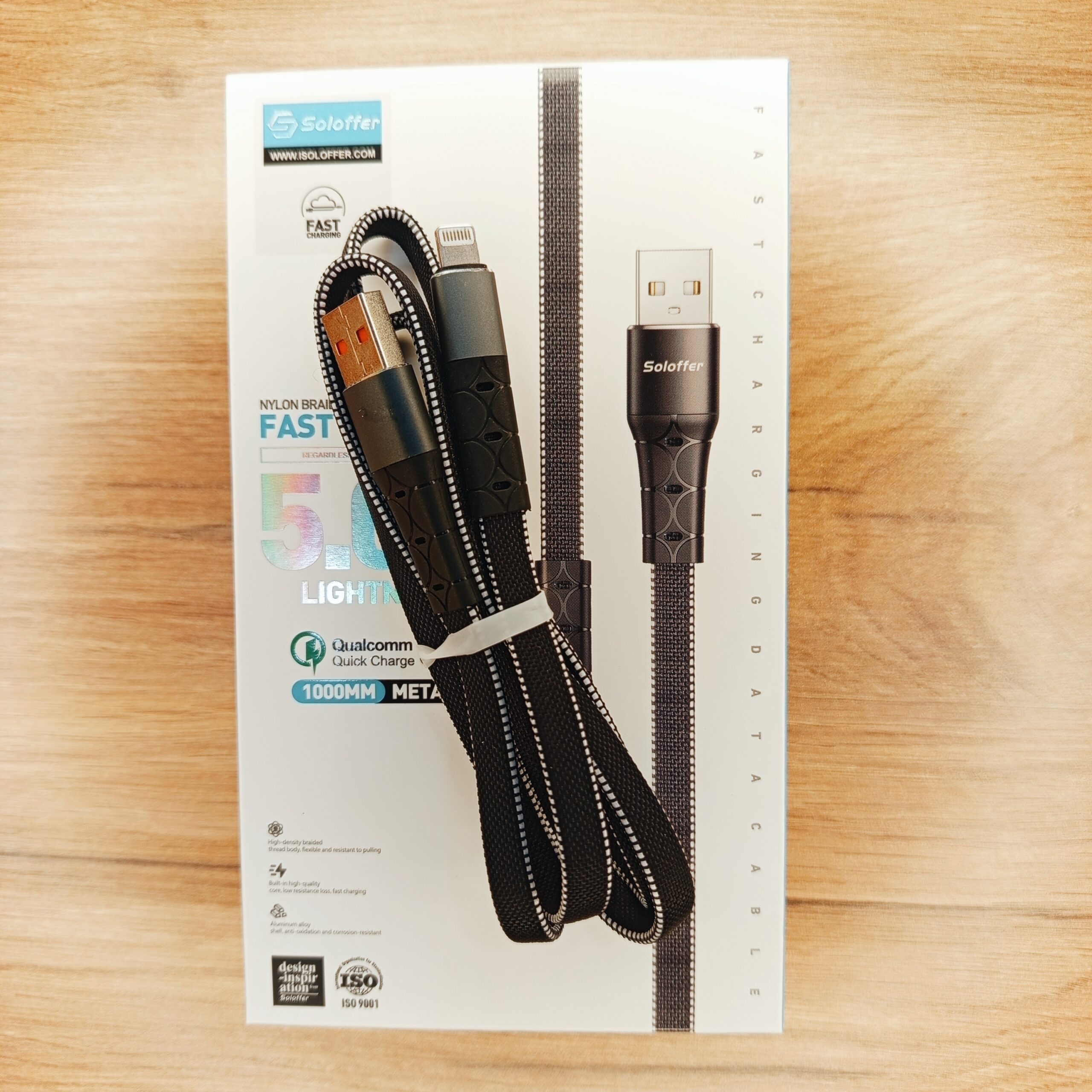 کابل Lightning سولوفر مدل CC53 | جریان ۵ آمپر، MFi و QC 3.0 (۱ متر) 2 کابل لایتنینگ Soloffer CC53 5A + MFi + QC 3.0 100cm – شارژ آیفون در 25 دقیقه