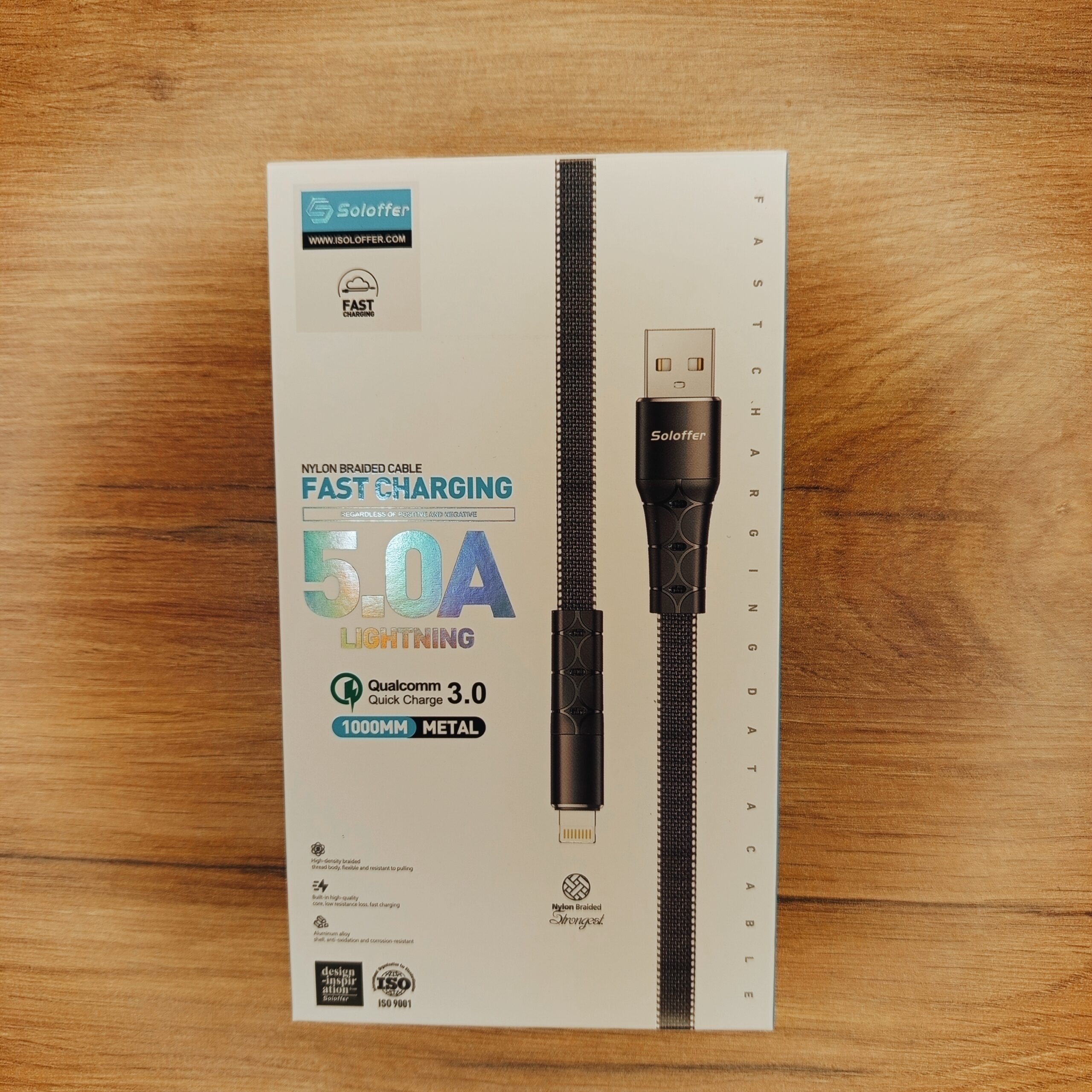 کابل Lightning سولوفر مدل CC53 | جریان ۵ آمپر، MFi و QC 3.0 (۱ متر) 1 کابل لایتنینگ Soloffer CC53 5A + MFi + QC 3.0 100cm – شارژ آیفون در 25 دقیقه