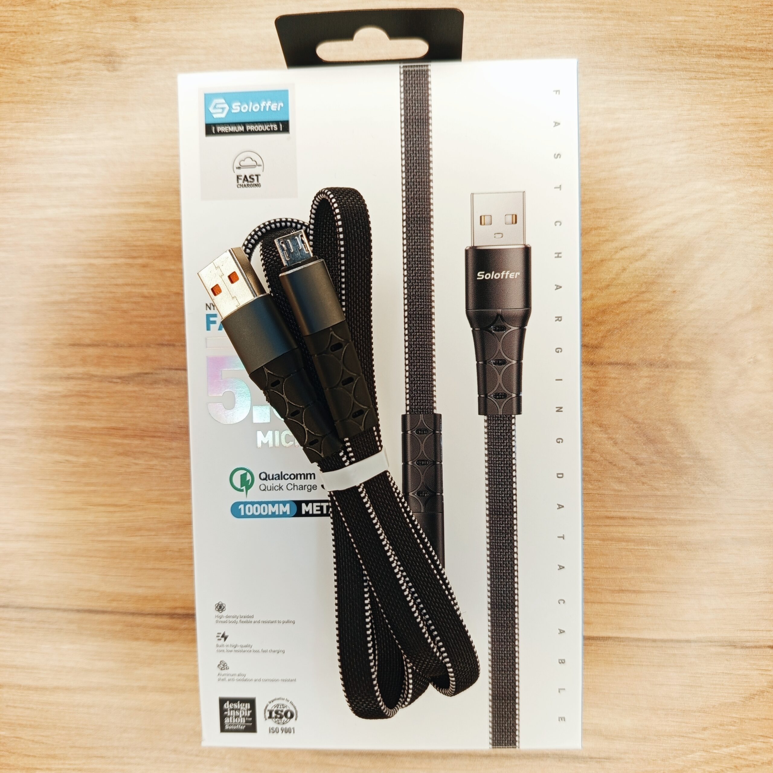 کابل Micro USB سولوفر مدل CC53 | جریان ۵ آمپر و QC 3.0 2 کابل میکرو Soloffer CC53 5A + QC 3.0 + نایلون بریدد 100cm – شارژ سریع + ضد پارگی!